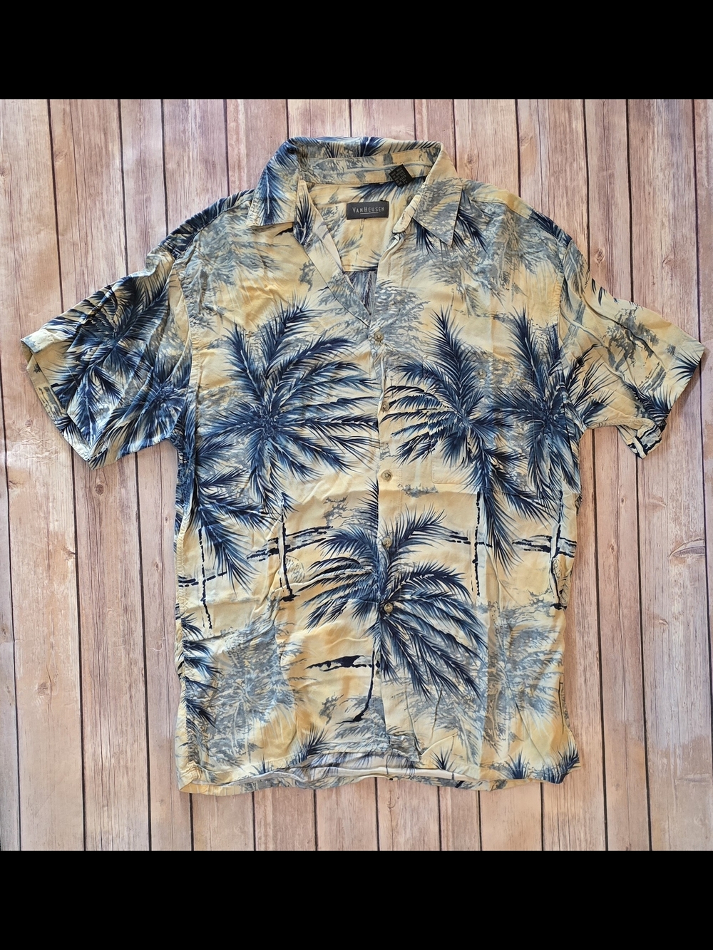 Van Heusen Short Sleeve Palm Print Camp Shirt - Yellow Navy